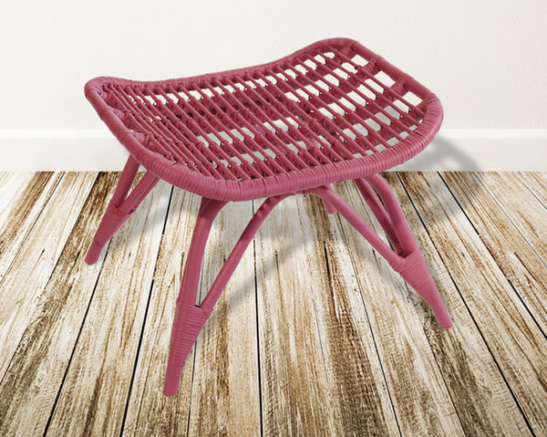 Rattan Footstool in Fuchsia